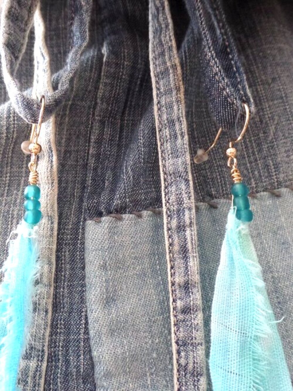 Hand Crafted Swag Earrings BLUE w/BEADS - Picture 3 of 6